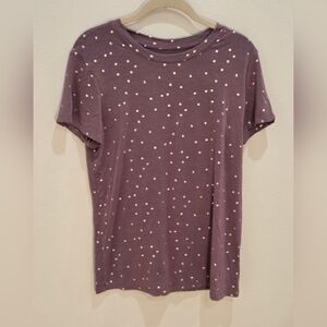 Women's Mauve Purple Polka Dot Short Sleeve Tee Medium